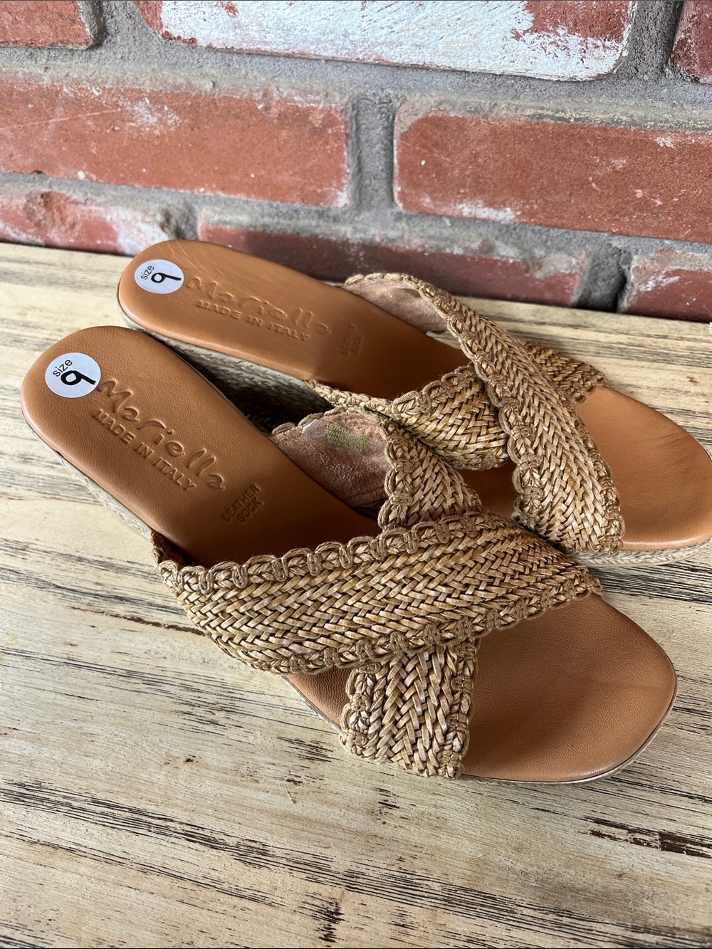 Marolla Braided Cross-Strap Slide Mules - Tan 🆕 without 📦 Sz 9